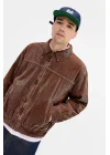 Acı Kahverengi Kadife Bomber Unisex Ceket Oversize Mevsimlik Kaban