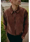 Acı Kahverengi Kadife Bomber Unisex Ceket Oversize Mevsimlik Kaban