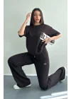 Ao Baskılı Modal Lastikli Yazı Baskılı Bol Paça Eşofman Altı Pantolon