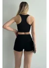 AO Basic Yazılı Kadın Günlük Siyah Sporcu Modeli Atlet & Spor Bra
