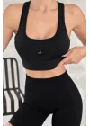 AO Basic Yazılı Kadın Günlük Siyah Sporcu Modeli Atlet & Spor Bra