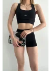 AO Basic Yazılı Kadın Günlük Siyah Sporcu Modeli Atlet & Spor Bra