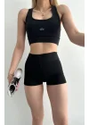 AO Basic Yazılı Kadın Günlük Siyah Sporcu Modeli Atlet & Spor Bra