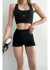 AO Basic Yazılı Kadın Günlük Siyah Sporcu Modeli Atlet & Spor Bra