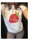 Beyaz Çilek Baskılı Basic Baby Tee Tişört