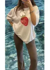 Beyaz Çilek Baskılı Oversize Unisex T-Shirt