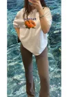 Beyaz Papaya Baskılı Oversize Unisex T-Shirt