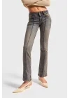 Bootcut Midrise Orta Bel Esnek Elastan Kumaş Denim Jean Mavi Eskitme Nervür Dikişli Likralı Jean Pantolon