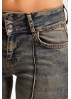 Bootcut Midrise Orta Bel Esnek Elastan Kumaş Denim Jean Mavi Eskitme Nervür Dikişli Likralı Jean Pantolon