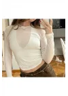 Çilek Dokulu Transparan Beyaz Body
