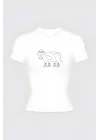 Cowboy Cow Baskılı Kadın Tam Boy Crop Bluz Pamuklu T-Shirt