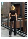Dantel Crop Pantolon Şortlu Siyah Takım