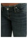 Kesik Bel Denim Koyu Mavi Düşük Bel Paça Eskitme Bootcut Fit Jean Pantolon