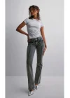 Düşük Bel Gri Bootcut Cep Kot Pantolon