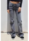 Düşük Bel Gri Düz Paça Jean Pantolon