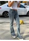 Y2K Retro Düşük Bel Paça Yırtmaçlı Açık Mavi Bootcut Jean Pantolon