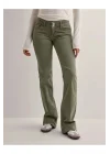 Düşük Bel Yeşil Kot Pantolon
