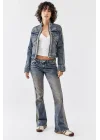 Vintage Fermuarlı Denim Ceket