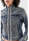 Vintage Fermuarlı Denim Ceket