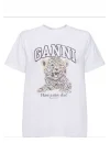 GANNI Beyaz Basic Jersey Leopar Tişört