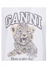 GANNI Beyaz Basic Jersey Leopar Tişört