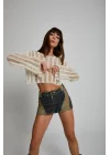 İki Renkli Mini Denim Etek