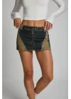 İki Renkli Mini Denim Etek
