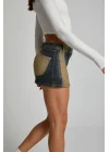 İki Renkli Mini Denim Etek