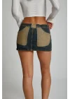 İki Renkli Mini Denim Etek