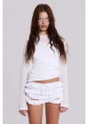 JD Y2K Dekonstrü Fırfırlı Beyaz Bloomers Mini Şort