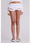 JD Y2K Dekonstrü Fırfırlı Beyaz Bloomers Mini Şort