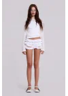 JD Y2K Dekonstrü Fırfırlı Beyaz Bloomers Mini Şort