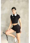 Kadın Bisiklet Yaka Kısa Kollu Basic Crop Top Tişört