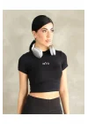 Kadın Bisiklet Yaka Kısa Kollu Basic Crop Top Tişört