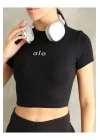 Kadın Bisiklet Yaka Kısa Kollu Basic Crop Top Tişört