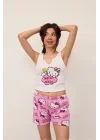 Kadın Pembe Hello Kitty Genç Baskılı Şortlu Pijama Takımı