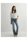 Kadın Yüksek Bel Düğme Detaylı Bootcut jean pantolon -Açık mavi