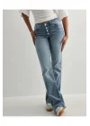 Kadın Yüksek Bel Düğme Detaylı Bootcut jean pantolon -Açık mavi