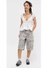 Karışık Desenli Denim Şortolon