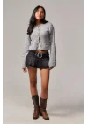 Kemerli Pileli Mini Denim Şortlu Etek