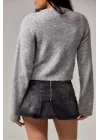 Kemerli Pileli Mini Denim Şortlu Etek