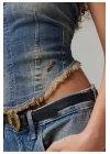 Kesik Detay Denim Eskitme Korse