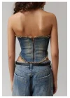 Kesik Detay Denim Eskitme Korse