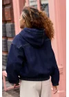 Koyu Lacivert Denim Bomber Unisex Ceket Oversize Mevsimlik Kaban