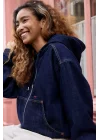 Koyu Lacivert Denim Bomber Unisex Ceket Oversize Mevsimlik Kaban