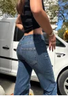 Koyu Mavi Orta Bel Cepli Kot Pantolon Çizme Paça Jean