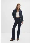 Düşük Bel İspanyol Koyu Yıkama Denim Geniş Paça Flared Jean Retro Stil