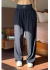 Lacivert Yüksek Bel Beli Lastikli Bol Paça Rahat Kesim Spor Pantolon