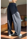 Lacivert Yüksek Bel Beli Lastikli Bol Paça Rahat Kesim Spor Pantolon