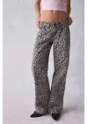 Leopar Desenli Düşük Bel Kot Pantolon